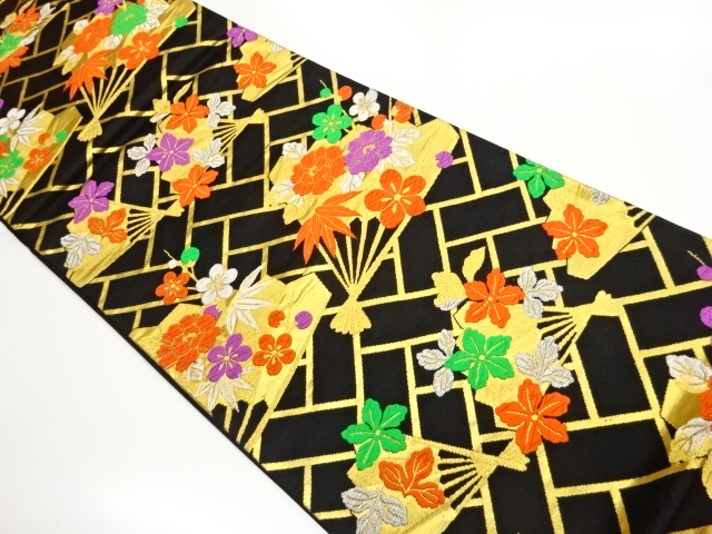 JAPANESE KIMONO / FUKURO OBI / WOVEN FOLDING FAN & FLOWER 
